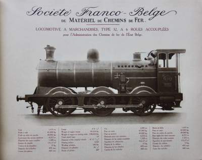 <b>Locomotive à Marchandises, Type 32, à 6 roues accouplées</b><br>pour l'Administration des Chemins de fer de l'Etat Belge